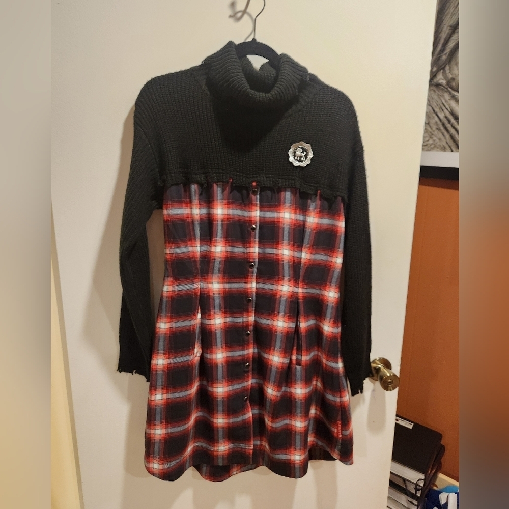 Chic Plaid Long Sleeve Dress with Turtleneck